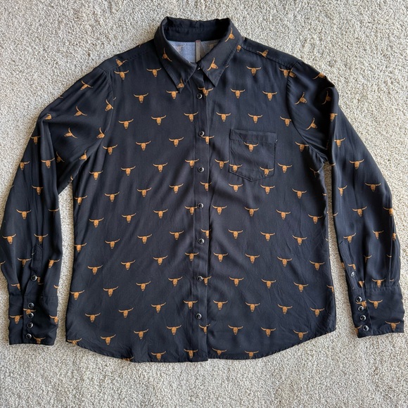 Stetson Other - Stetson Western Shirt Womens Large Black Longhorn Skull Print Button Up Rayon